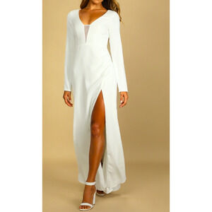 LULU'S XS Romance for the Ages White V-Neck Long Sleeve Maxi Dress NEW B143